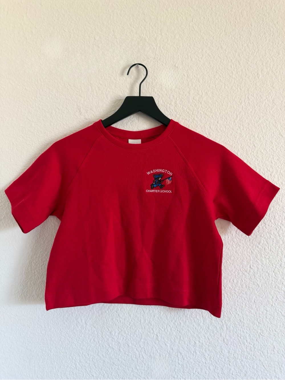 zara short sleeve kids tee with charter school crest